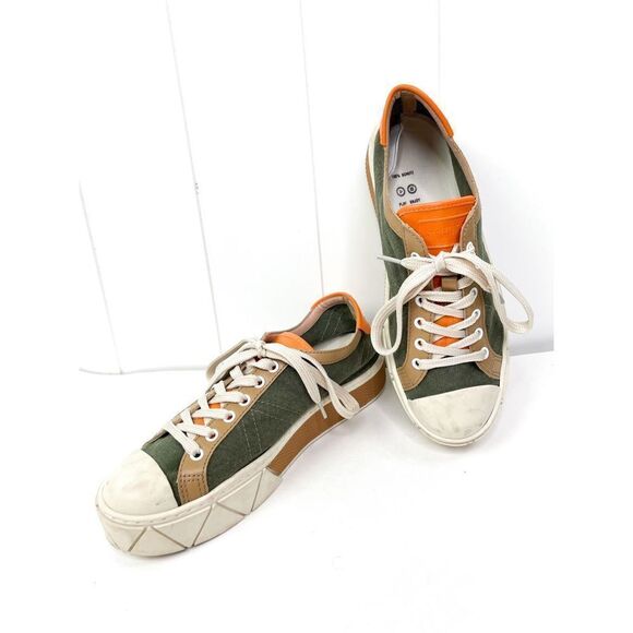 Schutz Gizella Platform Sneaker in Aspen Green / Desert / Tangerine Size 8 - Picture 1 of 10